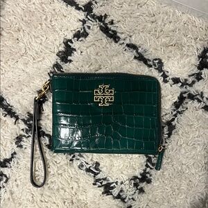 Tory Burch Emerald Croc-Embossed Pouch